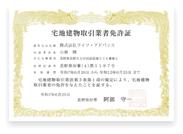 宅地建物取引業者免許証